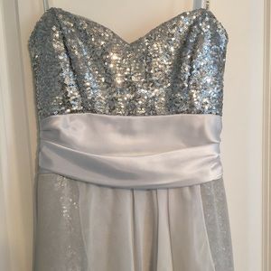 White and silver sequin hi-lo dress (bachelorette)